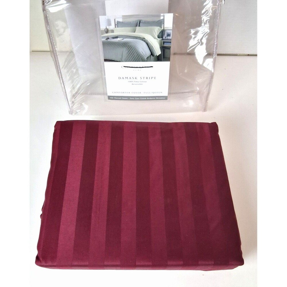 Damask Charter Solid Club Comforter Cover Pima Cotton Full/Queen Red Berry
